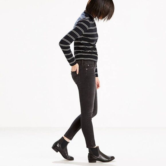 Black Denim Levi's Mid-Rise Front-Zip Skinny Jeans (NWT) - Picture 2 of 4